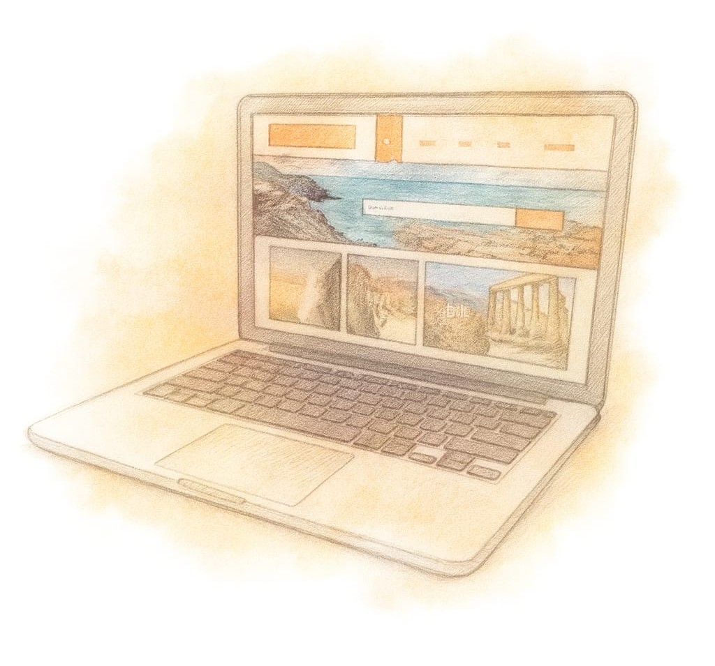 Profesionální tvorba webů VERNO - ukázka webdesignu na notebooku Ilustrace notebooku s moderním webovým designem - tvorba webů na míru VERNO